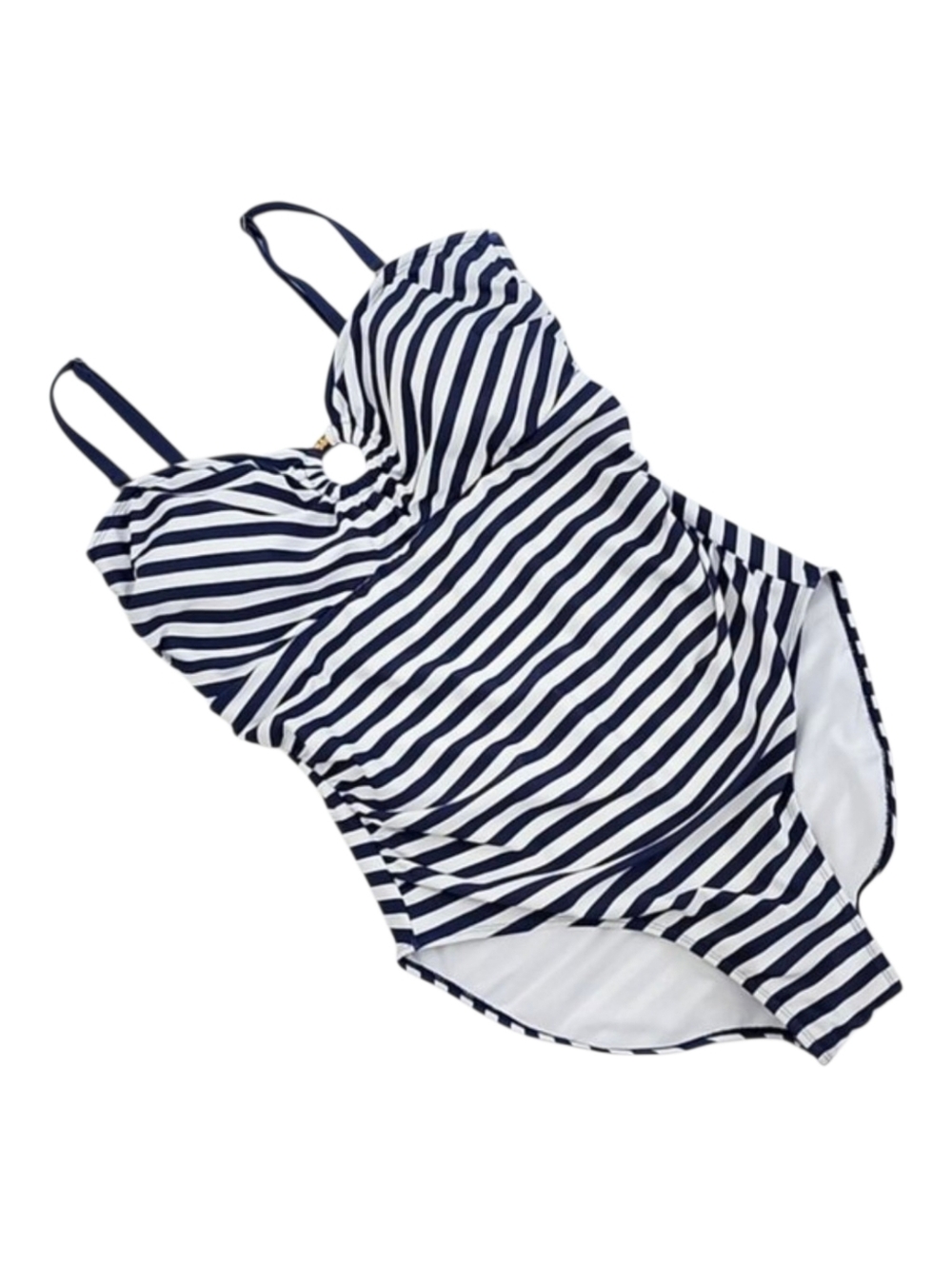 Simon Chang Women's Nautical Striped Keyhole One Piece Swimsuit Blue 16